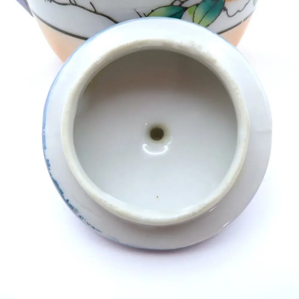 Antique Nippon Japan Cream and Lidded Sugar Set Floral and Bird Luster Finish